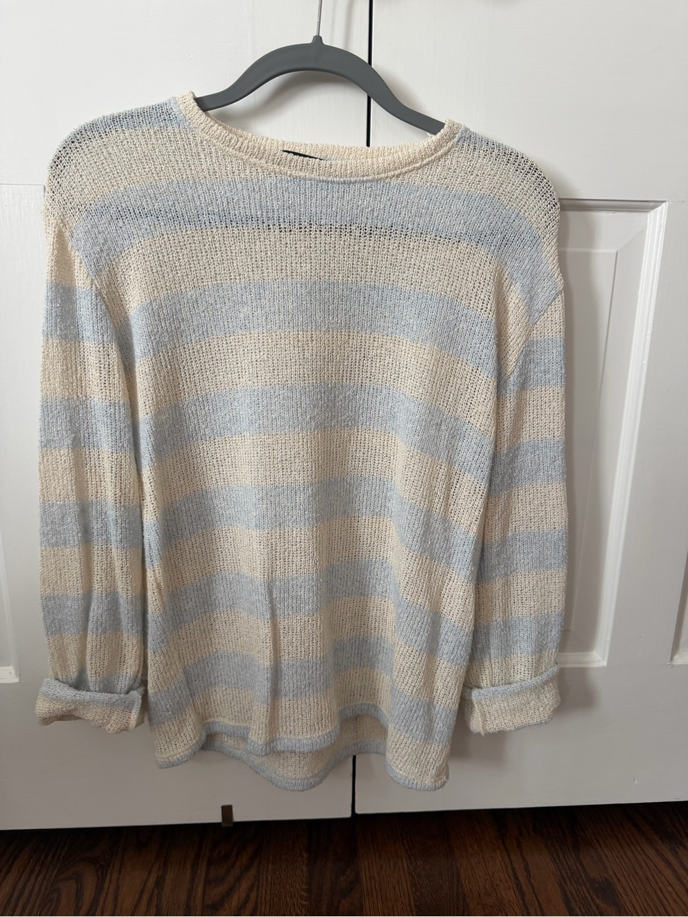 Zara Women's Striped Crewneck Sweater - Cream & Light Blue